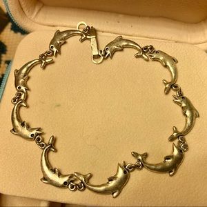 Vintage Sterling Silver Dolphin and Stainless Steel Link Bracelet, 9.5”